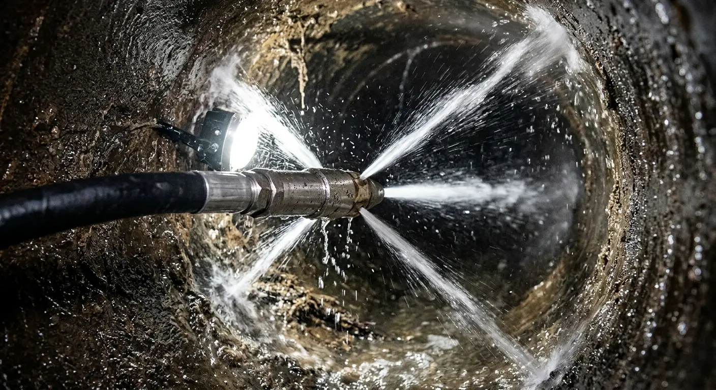 High-pressure hydro jetting nozzle cleaning sewer pipe for Sewer Cleanout in Mansfield